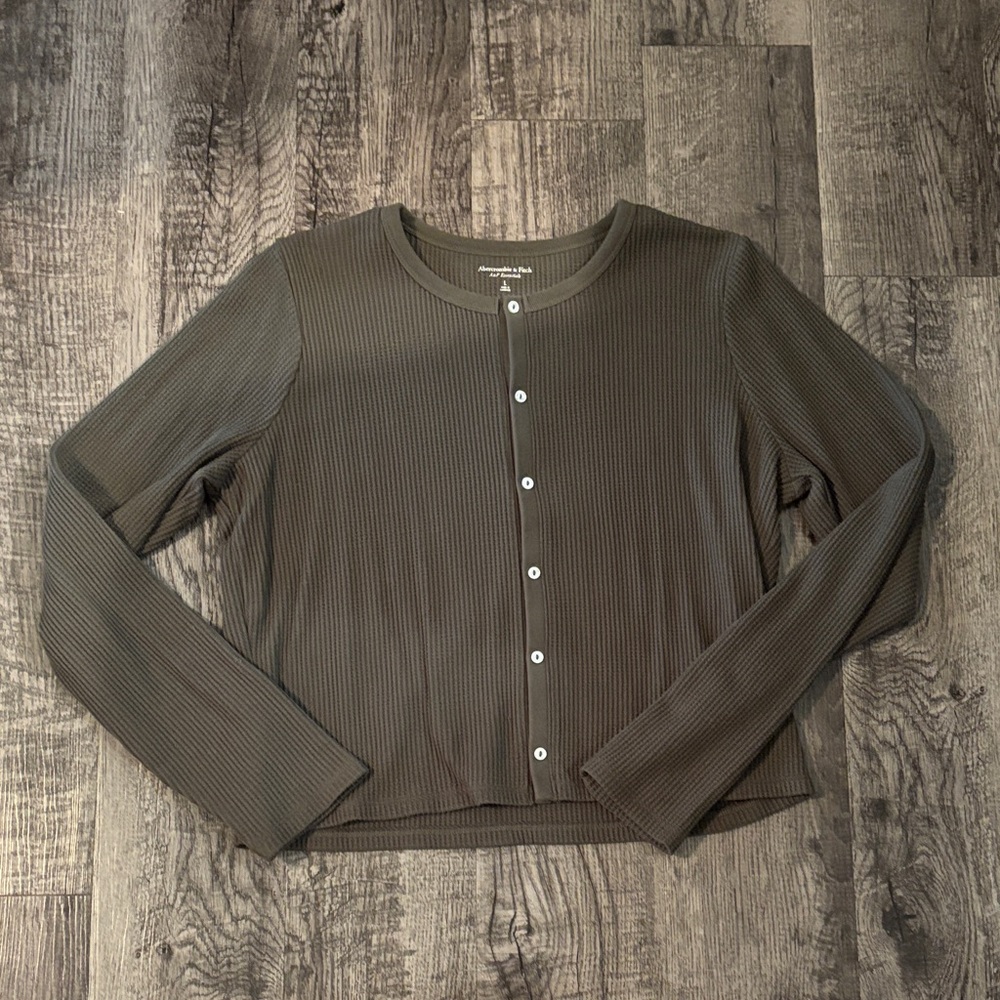 Abercrombie & Fitch Ribbed Button Up Henley - Green - Size Large